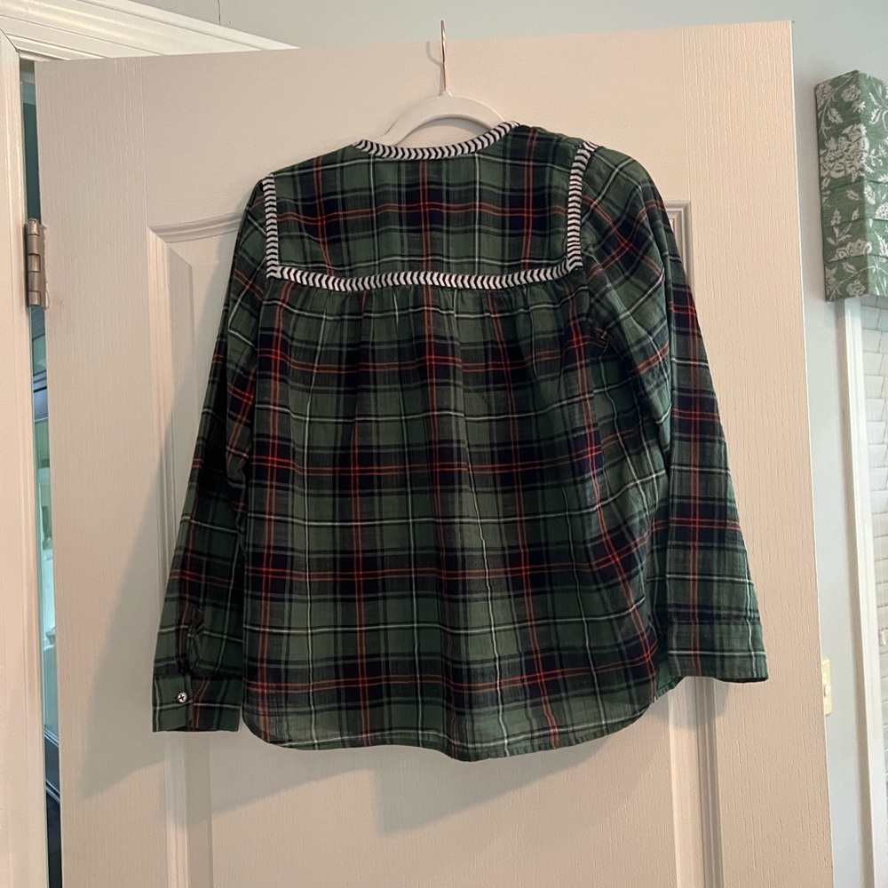 Plaid green long sleeve banana republic blouse
